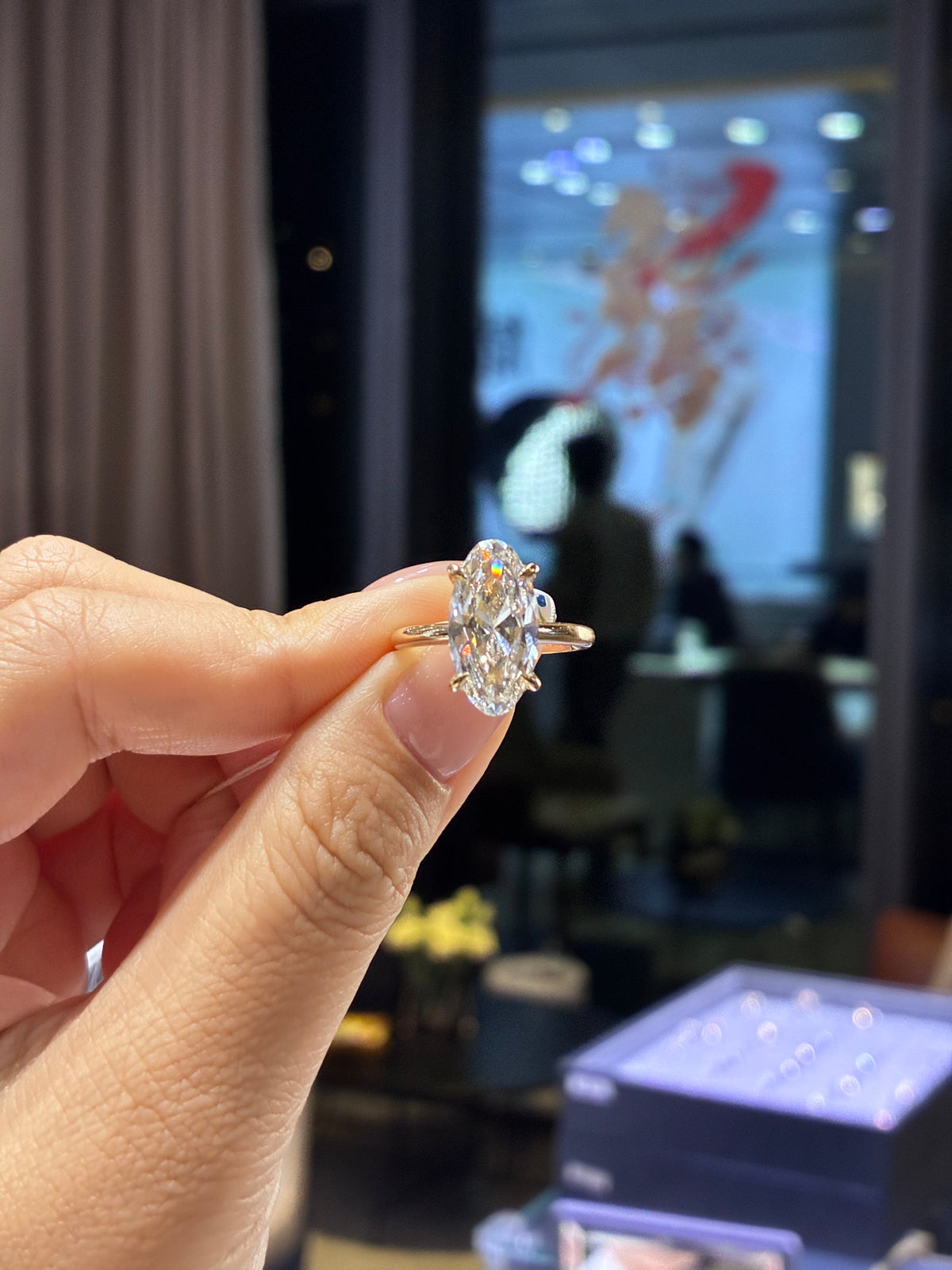 For DELILAH, 4ct + 0.22ct Moval Lab Diamond Ring, E/VVS2,14k gold