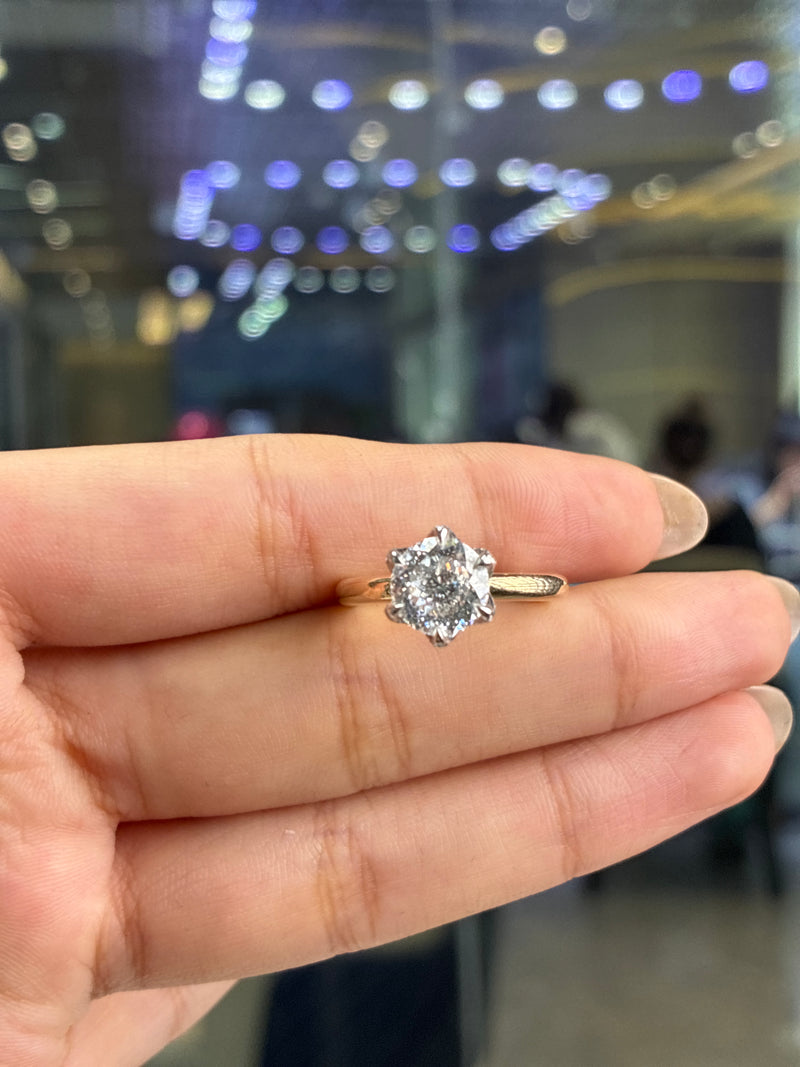 Deposit for Gloria 14k yellow gold, 3ct round cut diamond, 0.2ct side stones on the 6 prongs, E/VVS2