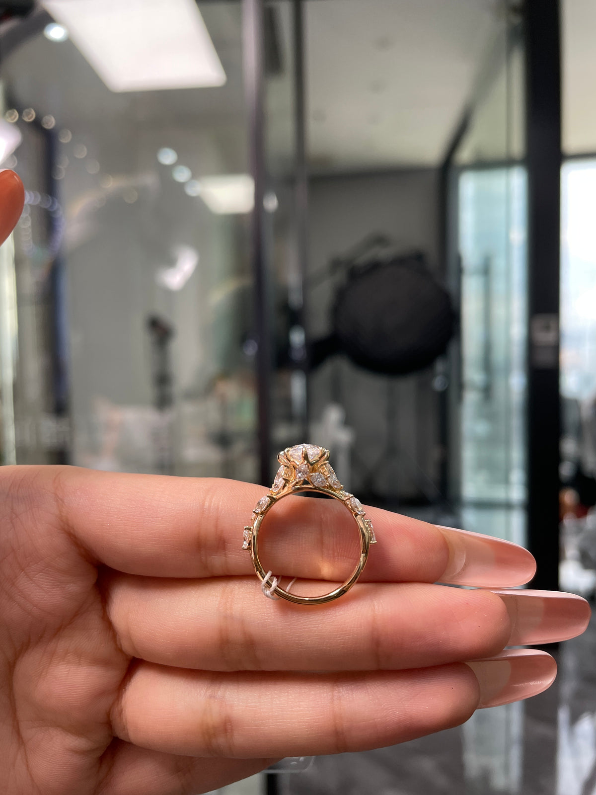 Deposit for Val G, 14k yellow gold, 3.06ct main stone, 1.009ct side stone, E/VS11