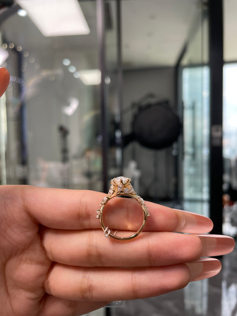 Deposit for Val G, 14k yellow gold, 3.06ct main stone, 1.009ct side stone, E/VS11