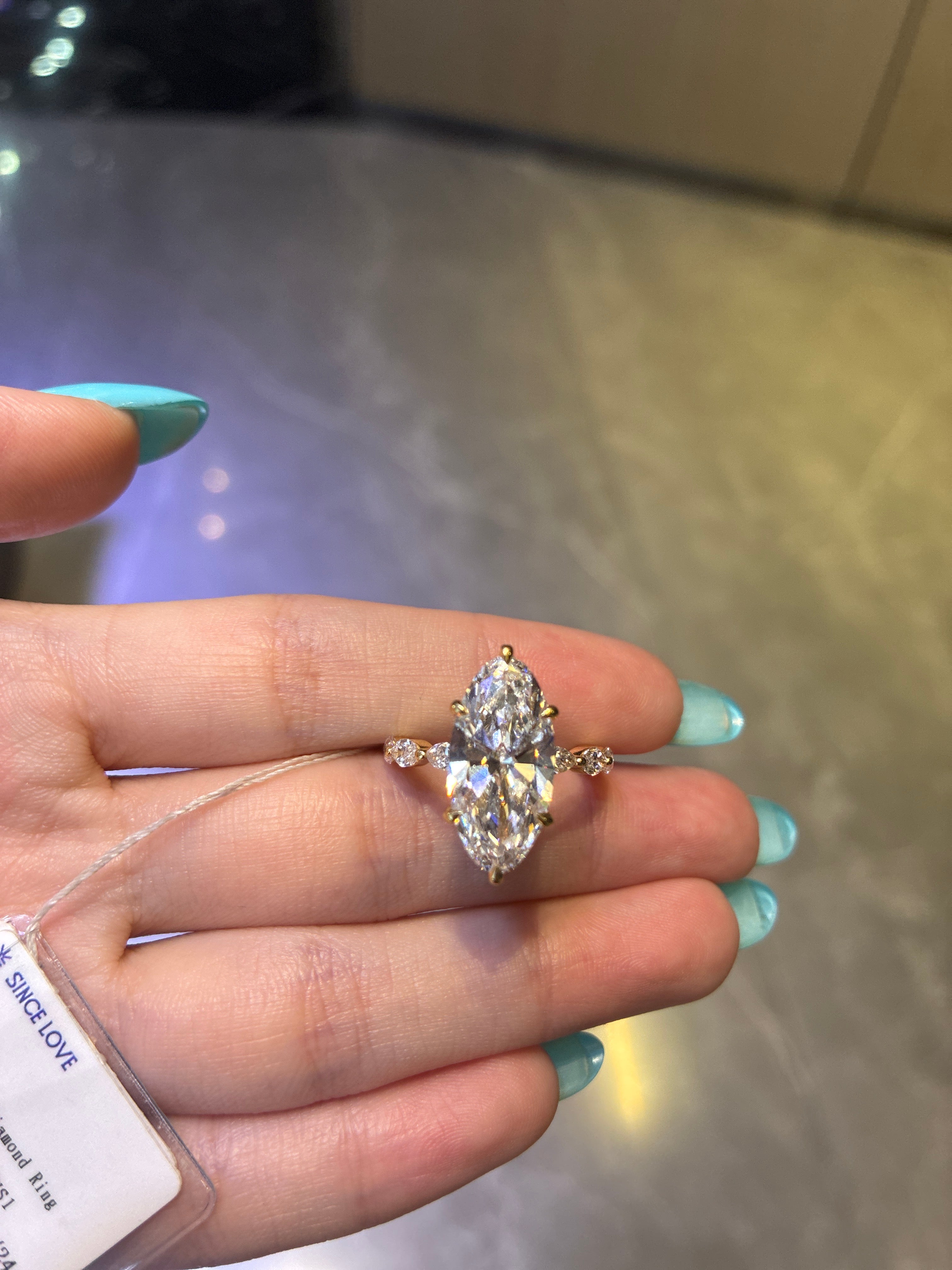 For Jamie_B 18K yellow gold 5.02 carat Marquise E VS1 with 1.062 marquise side stones ring