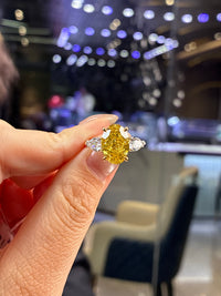 For Anaya, deposit 1 for custom 5carat Yellow Oval diamond,with 1ct total pear sidestones trilogy engagement ring , FVY/ VS1, in 14k white gold