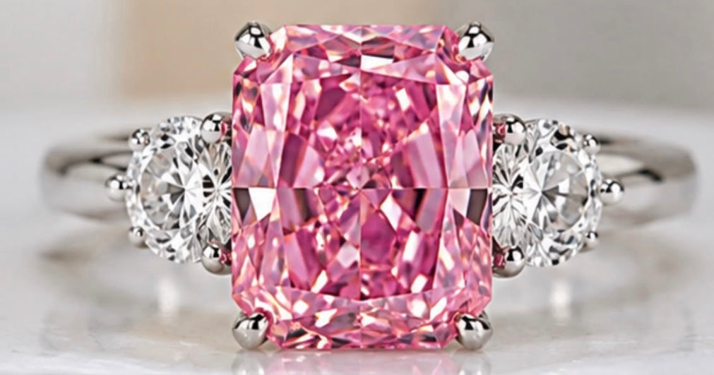 Deposit For Amy Wong Solid 14k white gold ring with 3.08 Fancy Vivid Pink radiant VVS2 Diamond(LG826674442)And each 0.18ct less round diamonds  (Esrimated completion date :November 10)