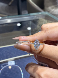 For Millie 14k white 2ct Marquise pave and 14k pave wedding band both 2.2mm