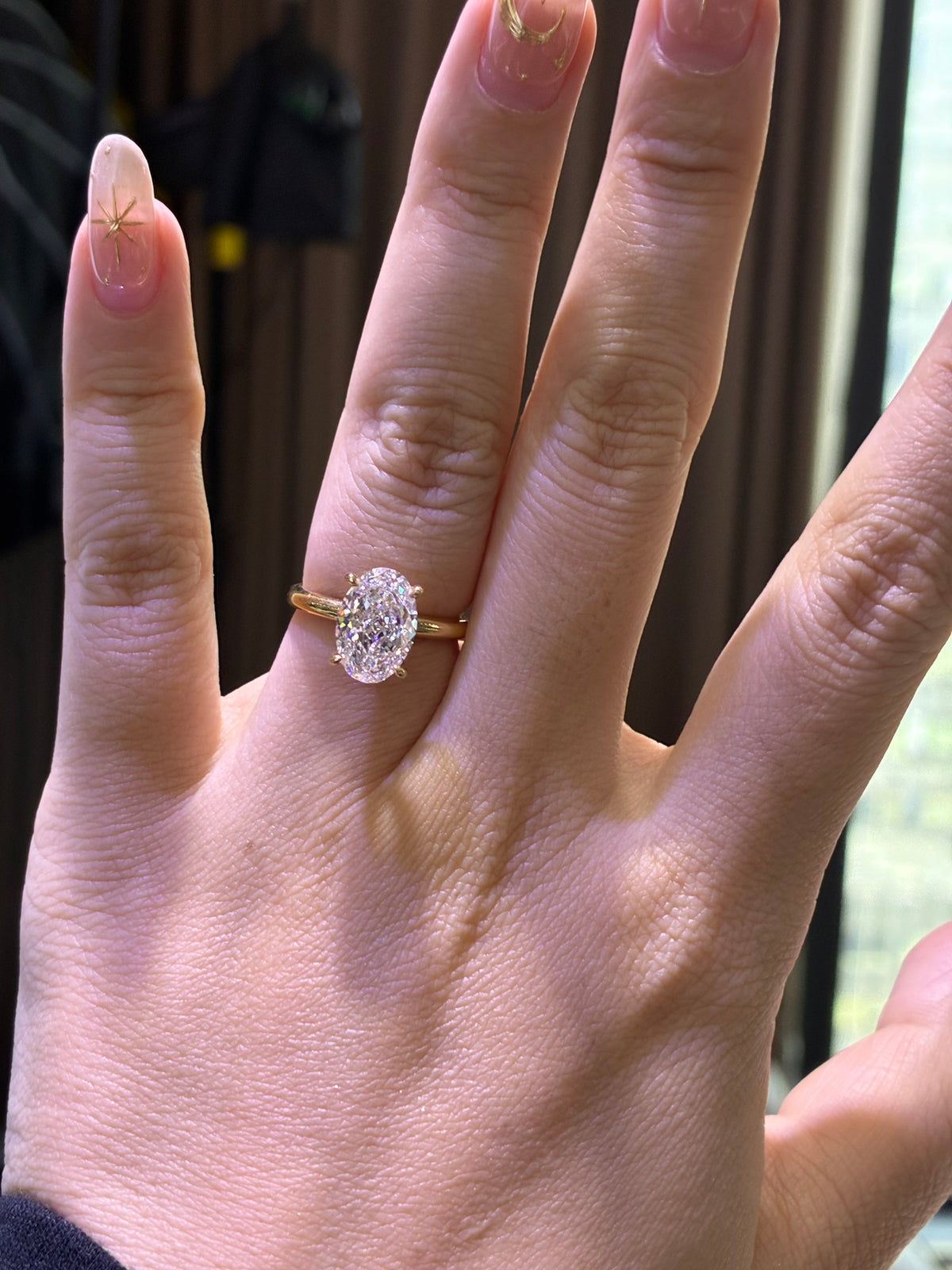 For Kat, 4ct Oval Solitaire Hiden halo with two tone settings, 14k gold, D/VVS2