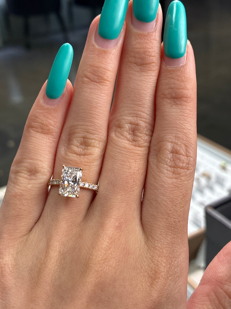 For Courtney 14K solid yellow gold 2.01ct E/VS1 with 0.325ct pave band(Ready to ship)