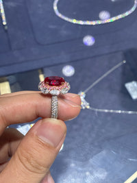 For Skylar heart shape cut 3.02ct E/VS1 platnium and  14k 5.412ct ruby side stone 2.832ct size 6