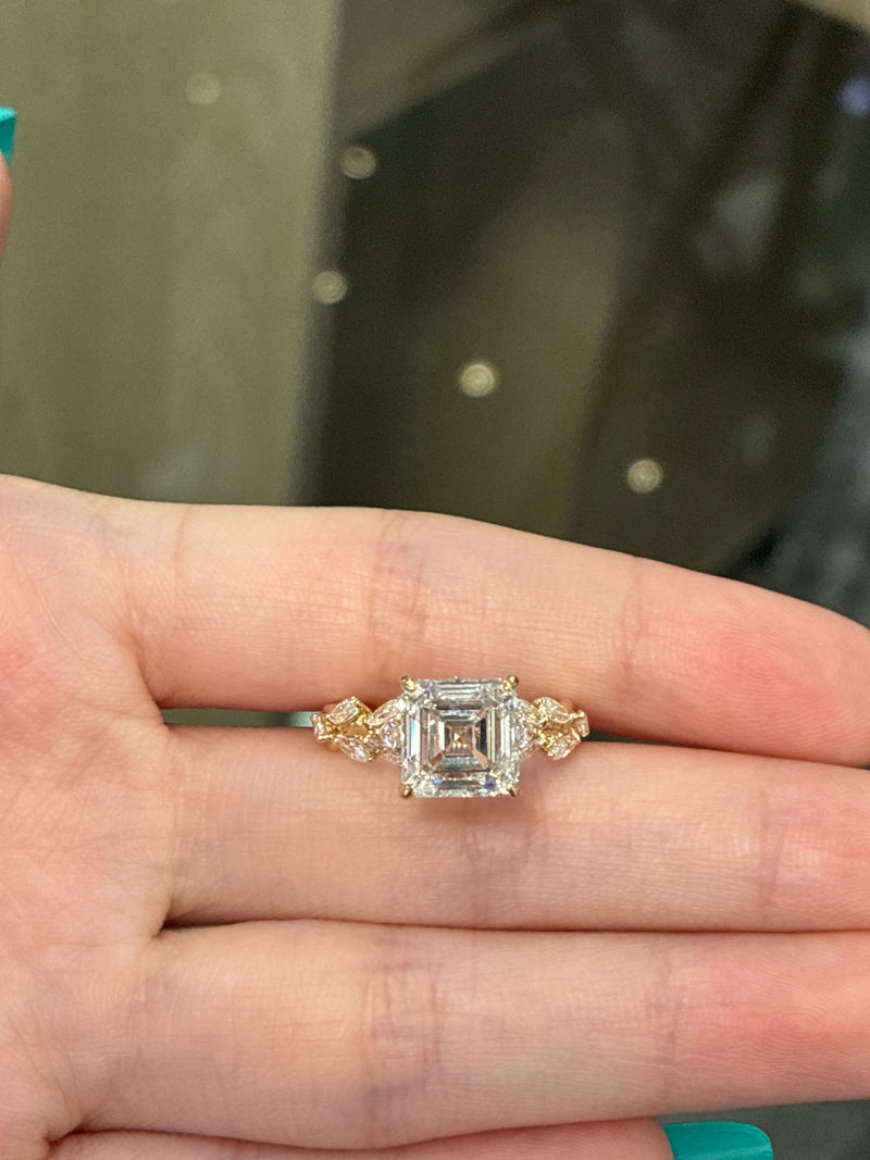 For jininguyen 14K solid gold 3.56ct Ascher shape E VVS2 with 1.022ct marquise side stones