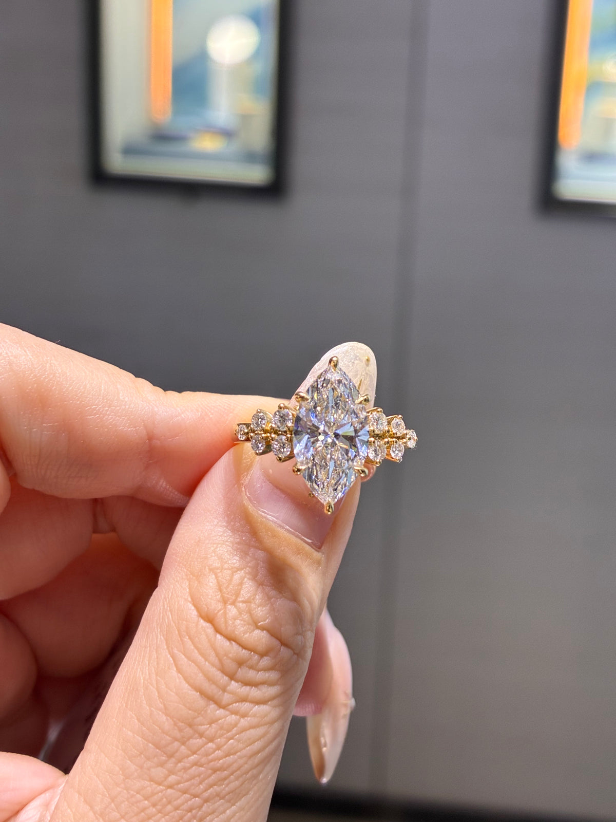For Honey, Deposits 5ct Marqui Lab Diamond Ring, D/VS1, 14k