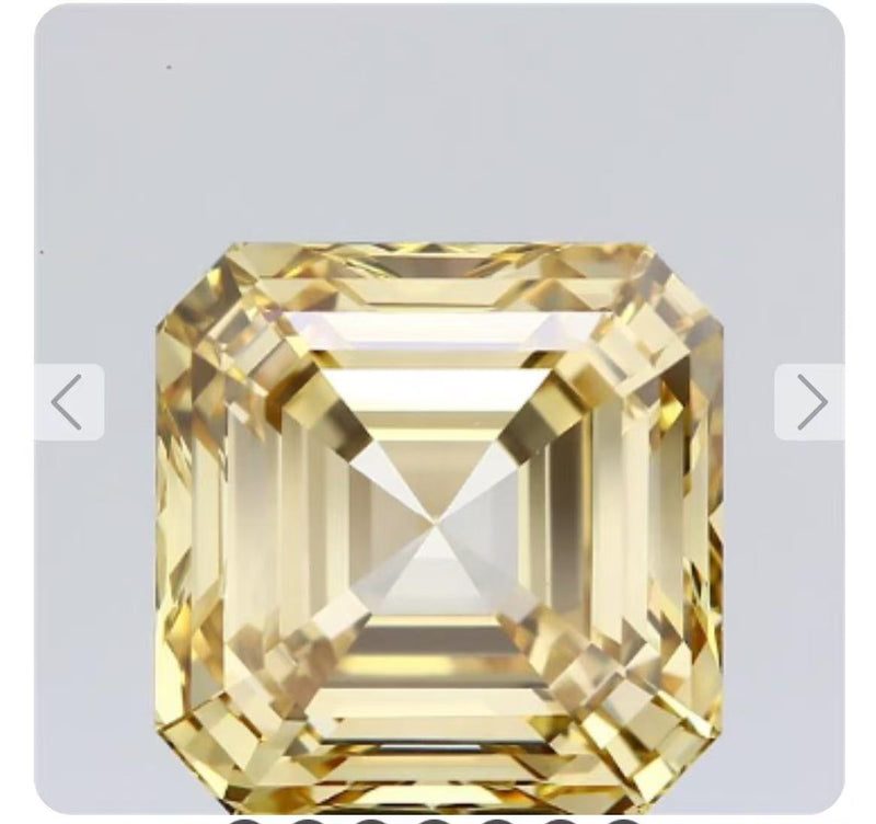 Deposit for ET customize 9.9ct asscher cut yellow diamond ring in 14k gold with triangle cut side diamonds