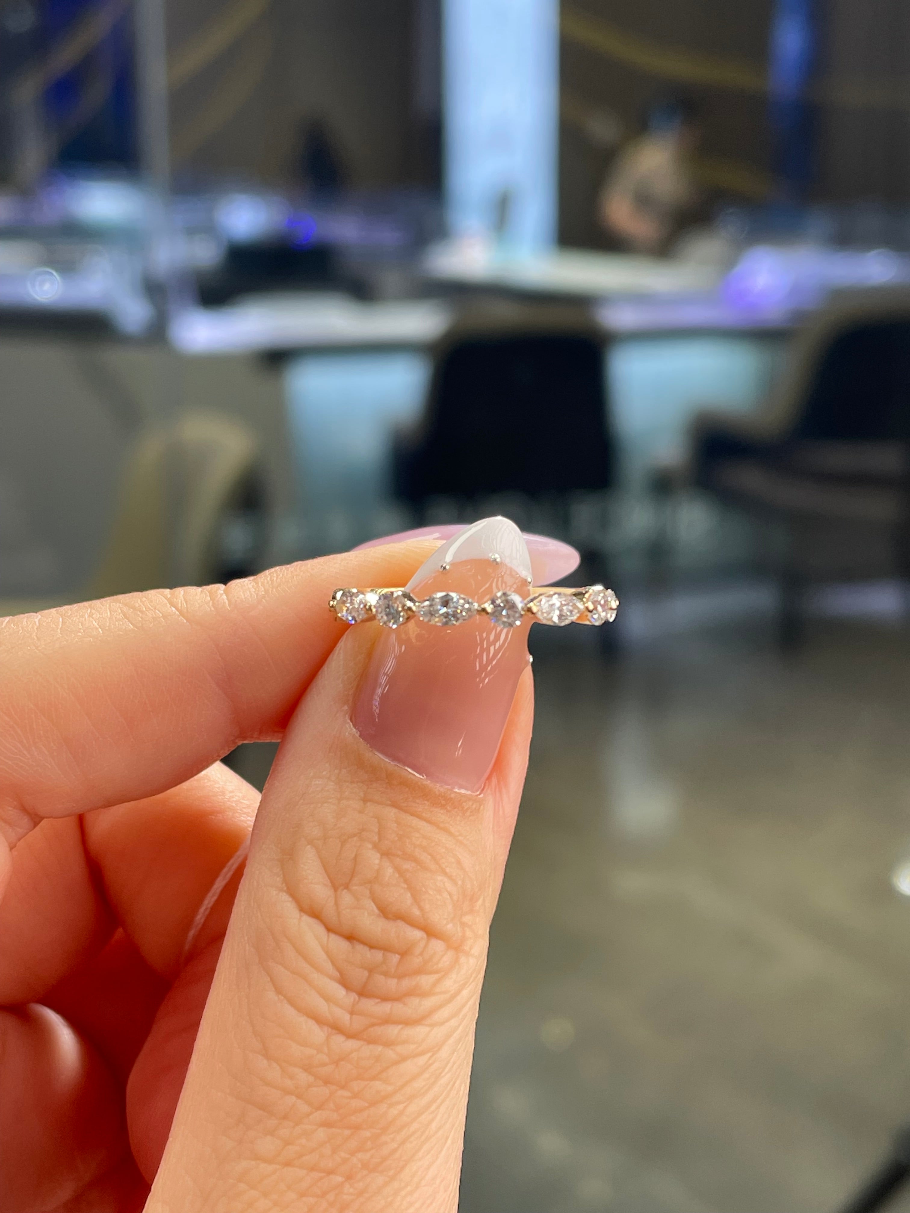 For Moonniica, 0.541ct Marquise band in 18K yellow gold