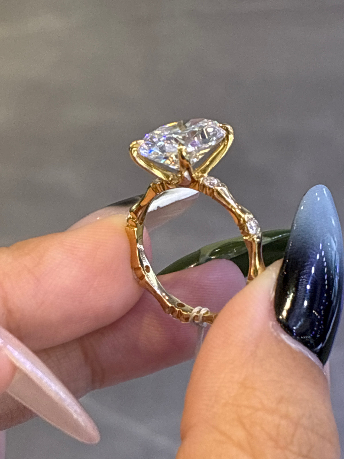 Deposit for Gianna 14k yellow gold 5ct oval E/vvs2 bamboo style with sidestones