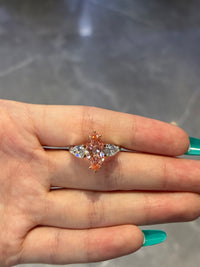 For FarraH 18K white solid gold 3 stones ring, 2.53ct pink marquise center stone,FVP VVS2, with 1.009ct pear side stone