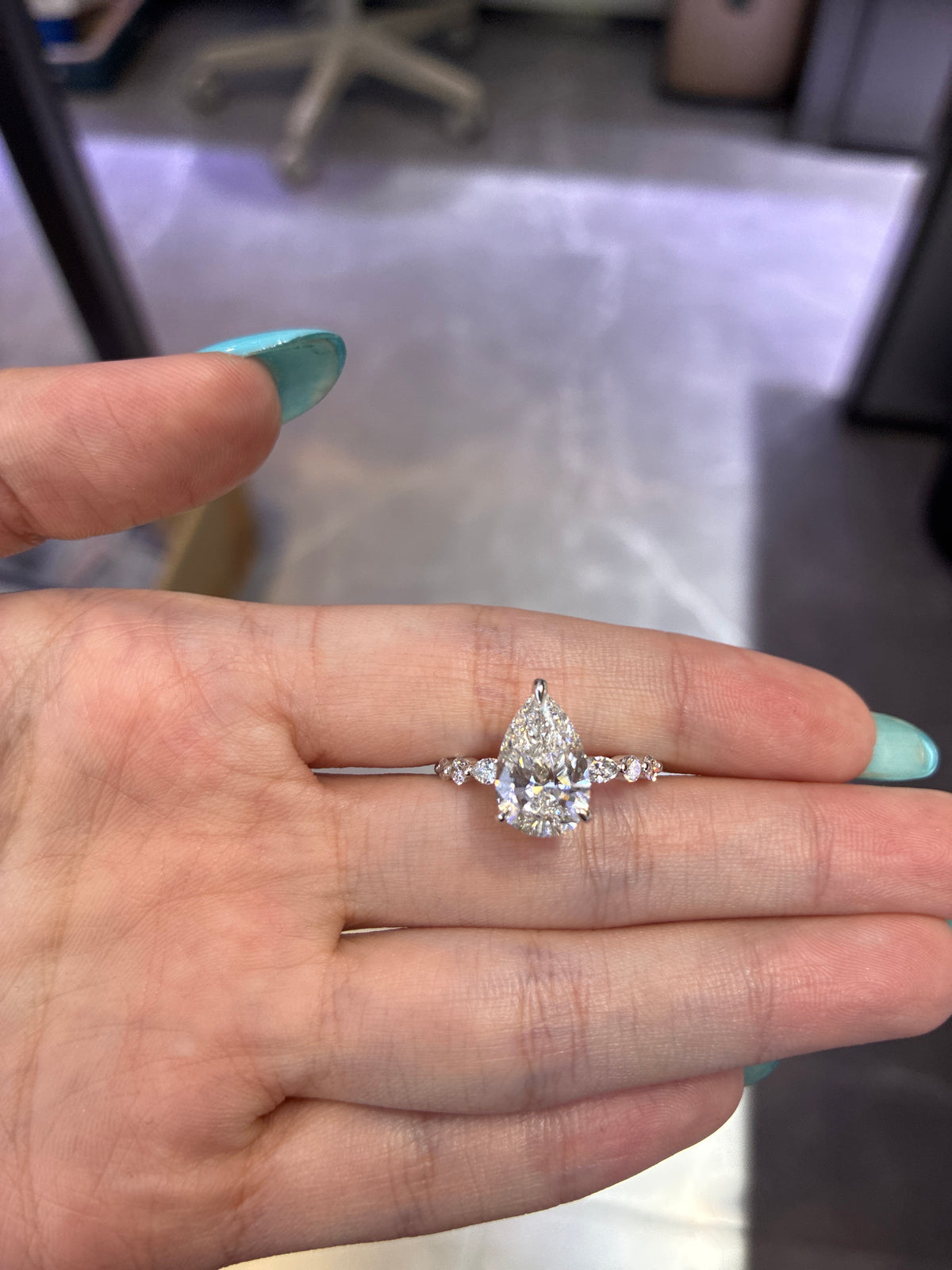 For Soulandmental 14K white gold 2.88ct pear with 0.588 marquise side stones