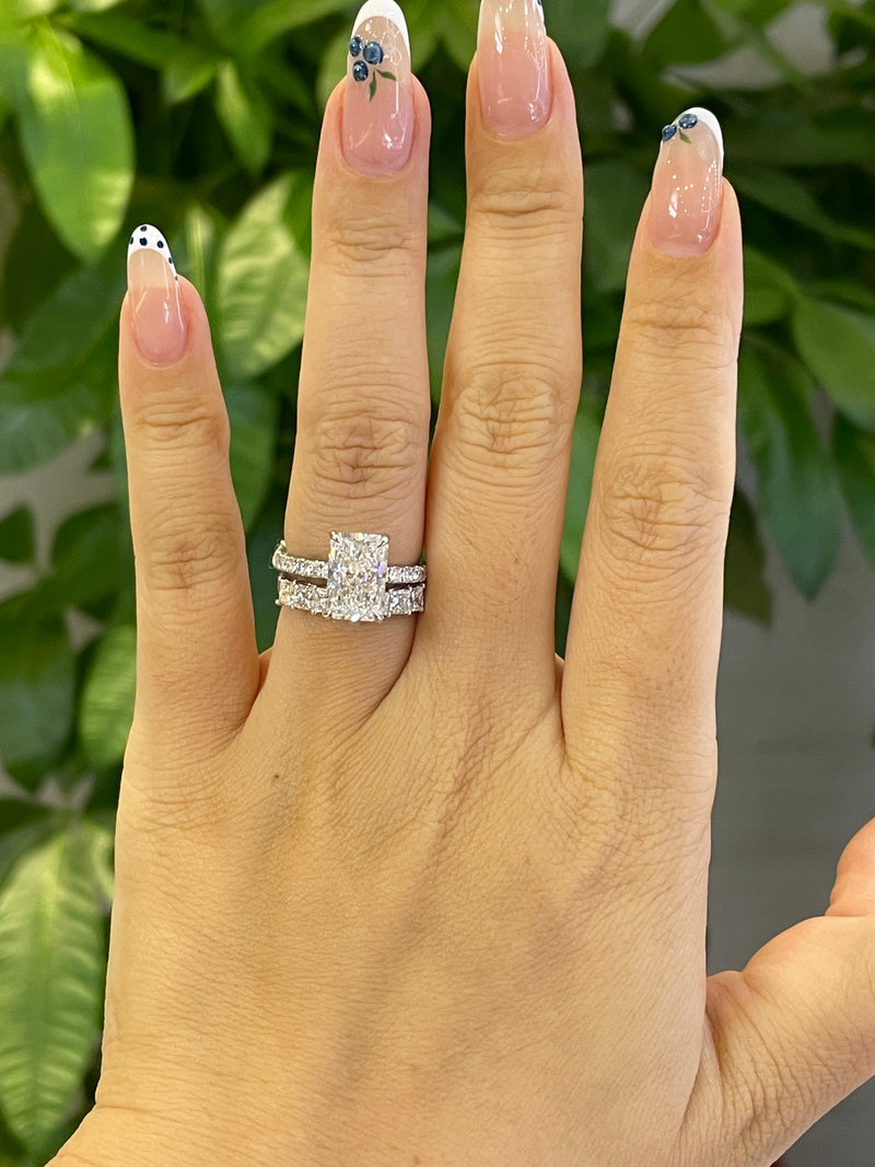 For Cinna, Bridal Set(3.01ct+ 0.51ct Radiant Lab Diamond Ring, E/VS1, 14k white gold /1.176ct Princess eternity band in 18k white gold )