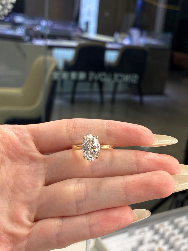 For twon 14K solid yellow gold 3.03ct oval E/VVS2 with 0.113ct hidden&bridge stones, cathedral design with flower basket ring(ready to ship)