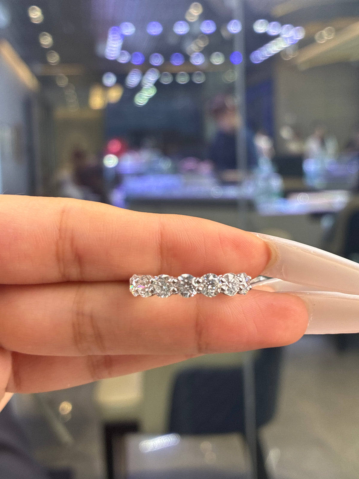 For Bushra Fazilat , The eternity band 2.25ct total, with 0.30ct per diamond, all DE color, VS–VVS clarity, set in 18K white gold.