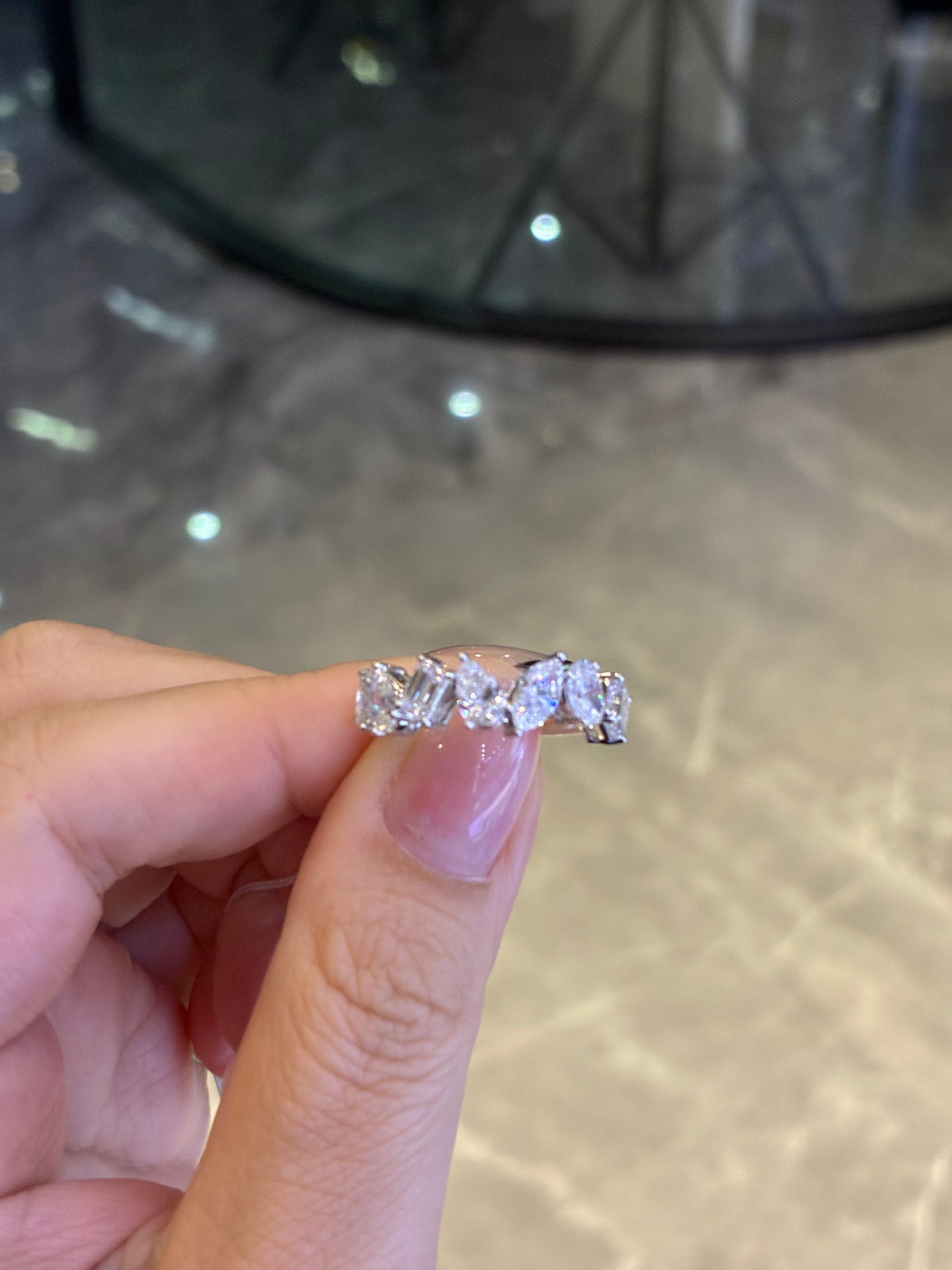 For Maribel, deposit for 14k white solid gold Mixed shape half eternity band, total 1.1carat, DE/VS-VVS