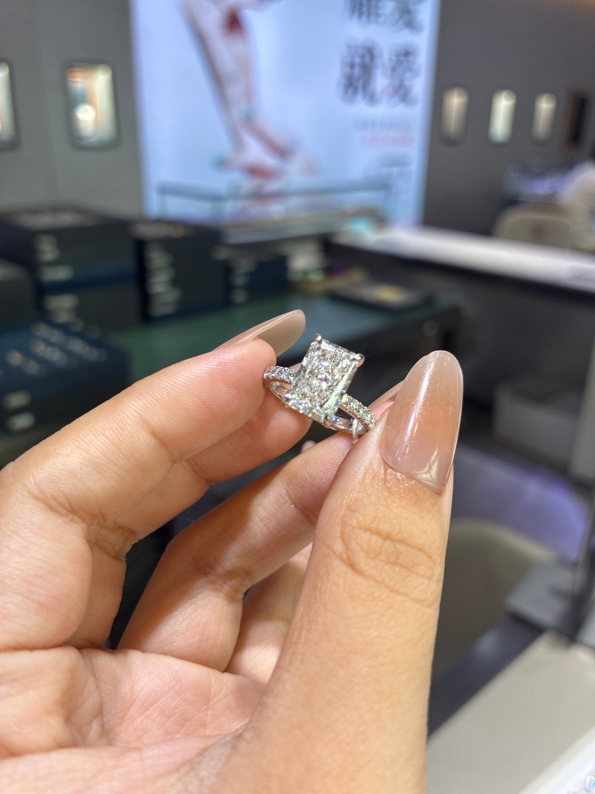 Deposit For LeAndrya 6ct 18k white gold radiant cut pave band with hidden halo