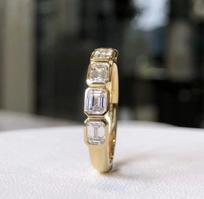 Deposit for noorelqadicampbell, eastwest bezel 5 stone emerald half eternity band Total 1.5 carats, each stone 0.3ct,  14k yellow gold