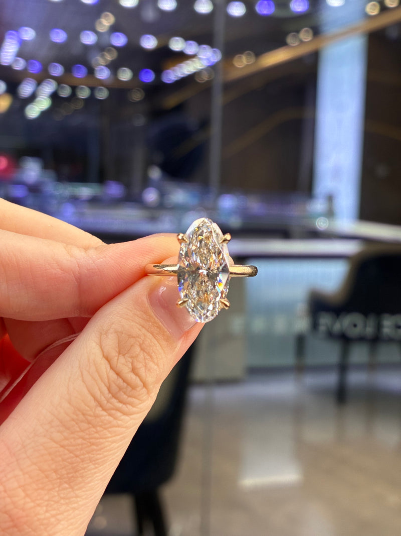 For Na🖤, 5ct Moval solitaire engagement ring, E/VS1, in 14k yellow gold