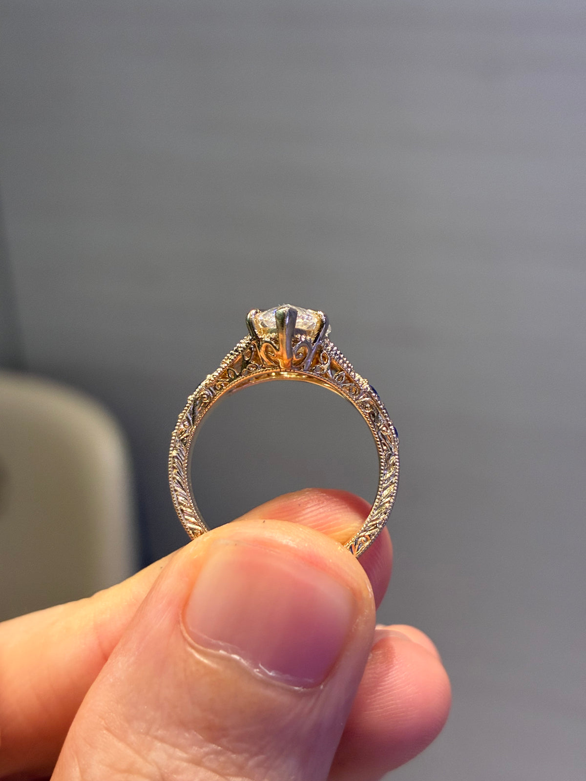 Customize For Perchta // 3.03 carats Marquis E/VVS2 with 0.365 carats sidestones in 14k yellow gold // 0.9 carats V band in 18mm gold