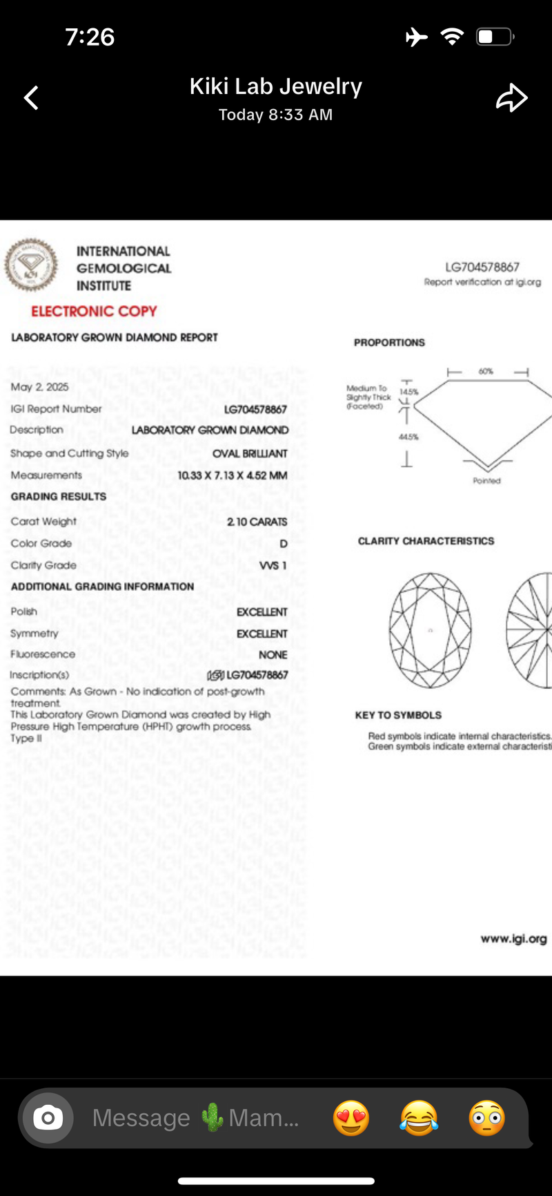 For Mama, 2.1ct Oval loose diamond, D/VVS1