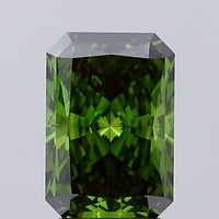 For ET, custom platinum setting three stone ring 2.52ct fancy vivid green radiant cut ring