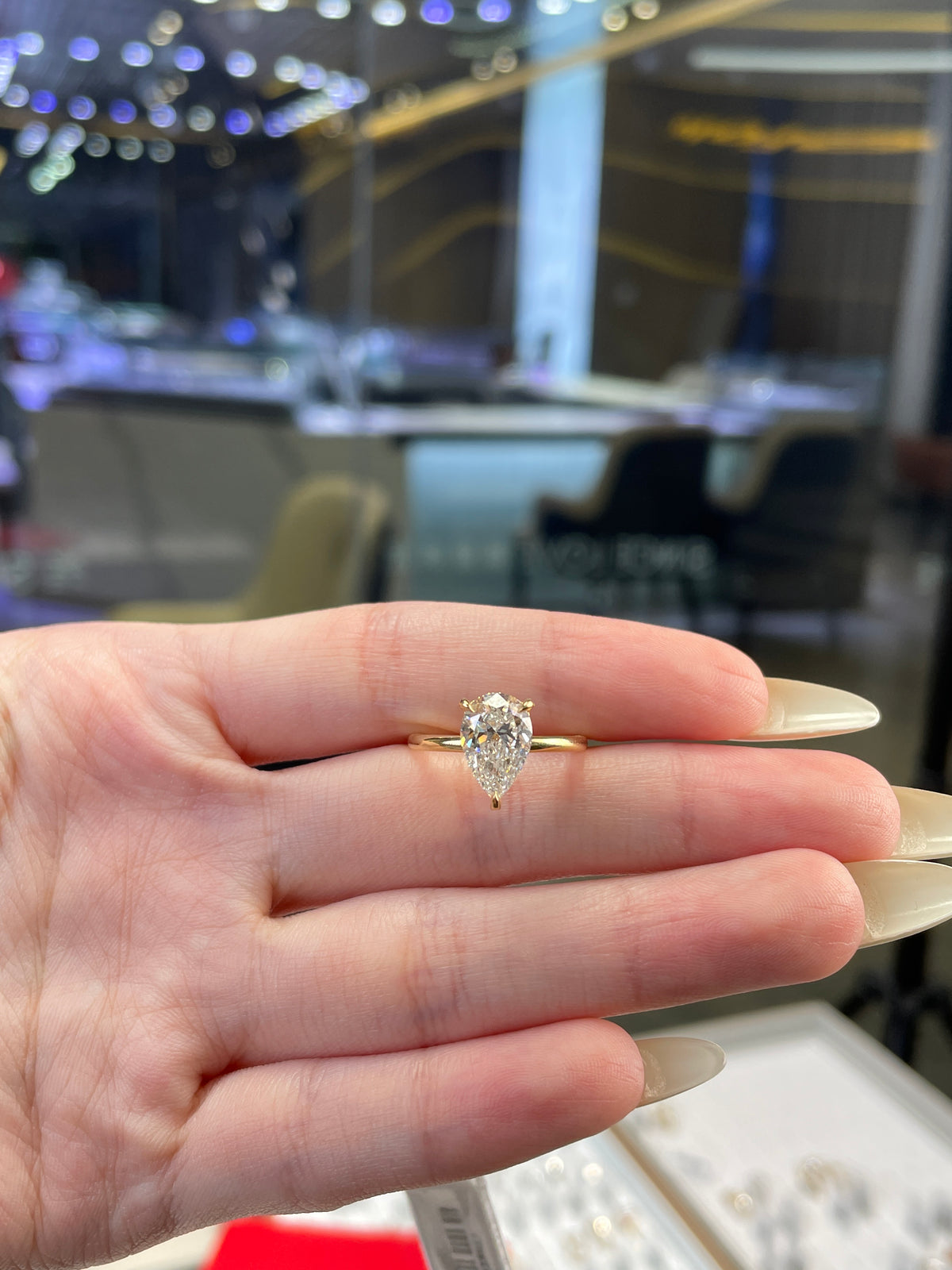 Deposit for Lizzy Fit 14k solid white gold 2carat pear fancy intense yellow diamond VS1 with 0.136ct sidestones