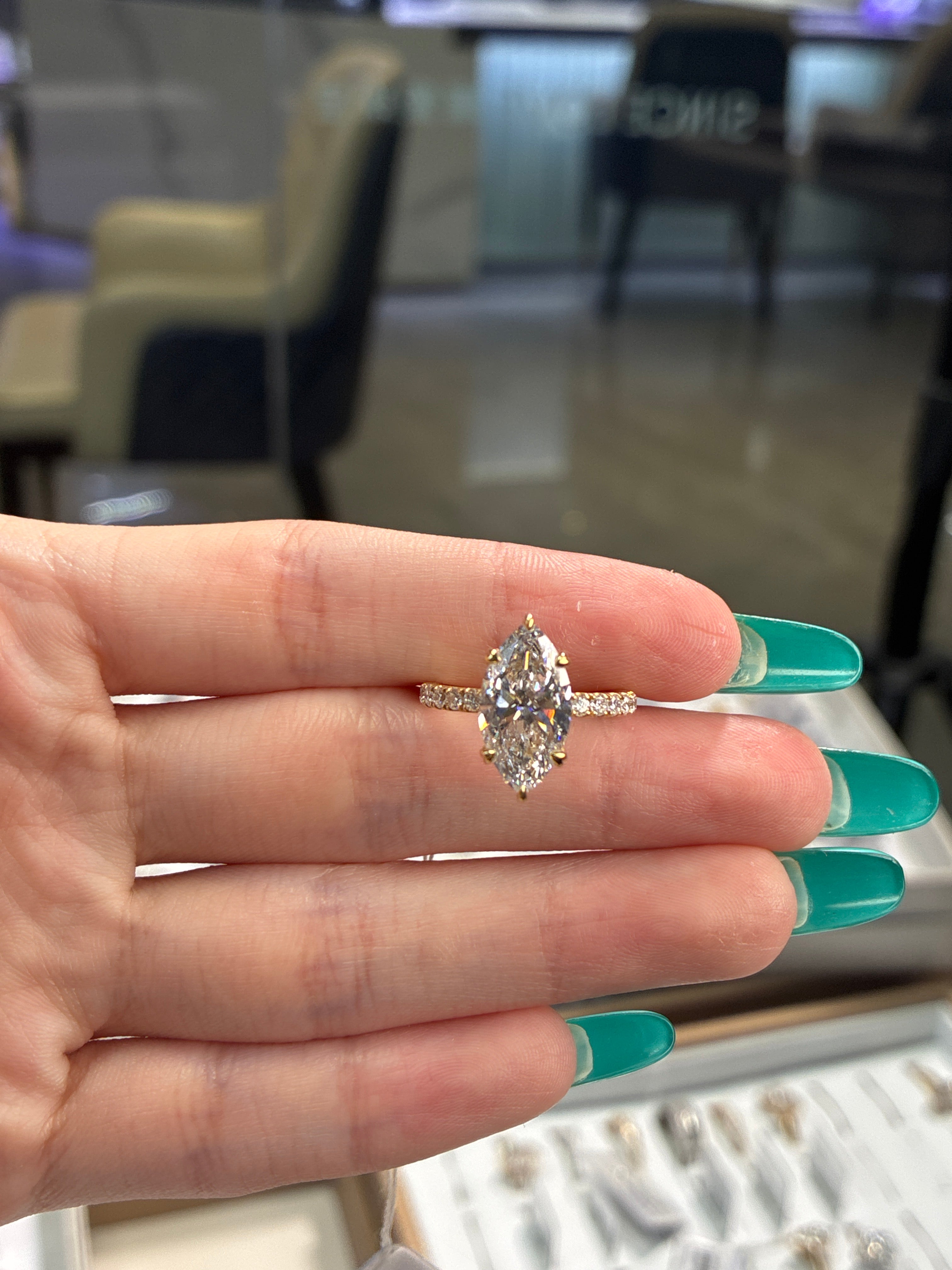 Remaining balance For Clara      •14K solid yellow 3.03ct marquise E/VVS2 with 0.499ct pave band •14k solid yellow gold with 1.145ct/7p princess cut eternity band