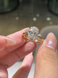 For Tasha 14k solid yellow gold 3ct oval E/vvs2 with 0.11ct sidestones