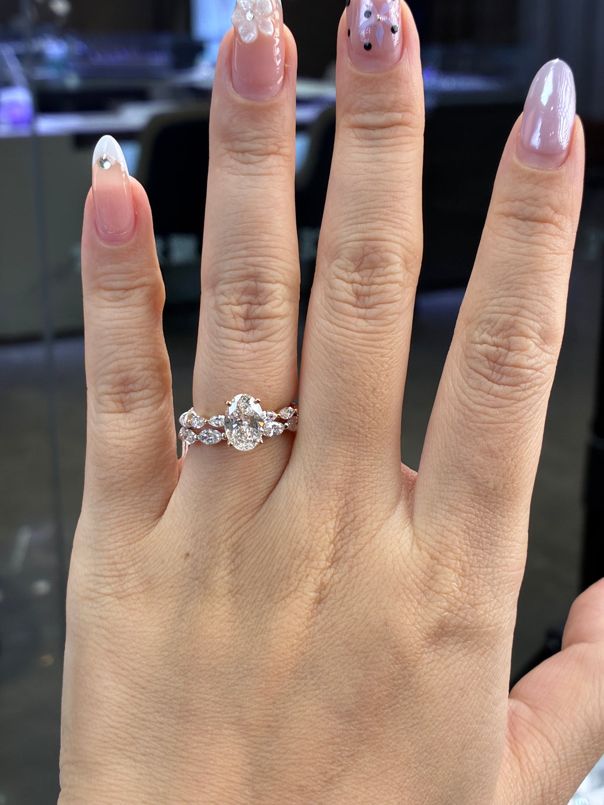 For Oscar, deposit for 14k Yellow gold Bridal set, 1.5ct Oval solitaire engagement ring, F/VS1, + Marquis Wedding band