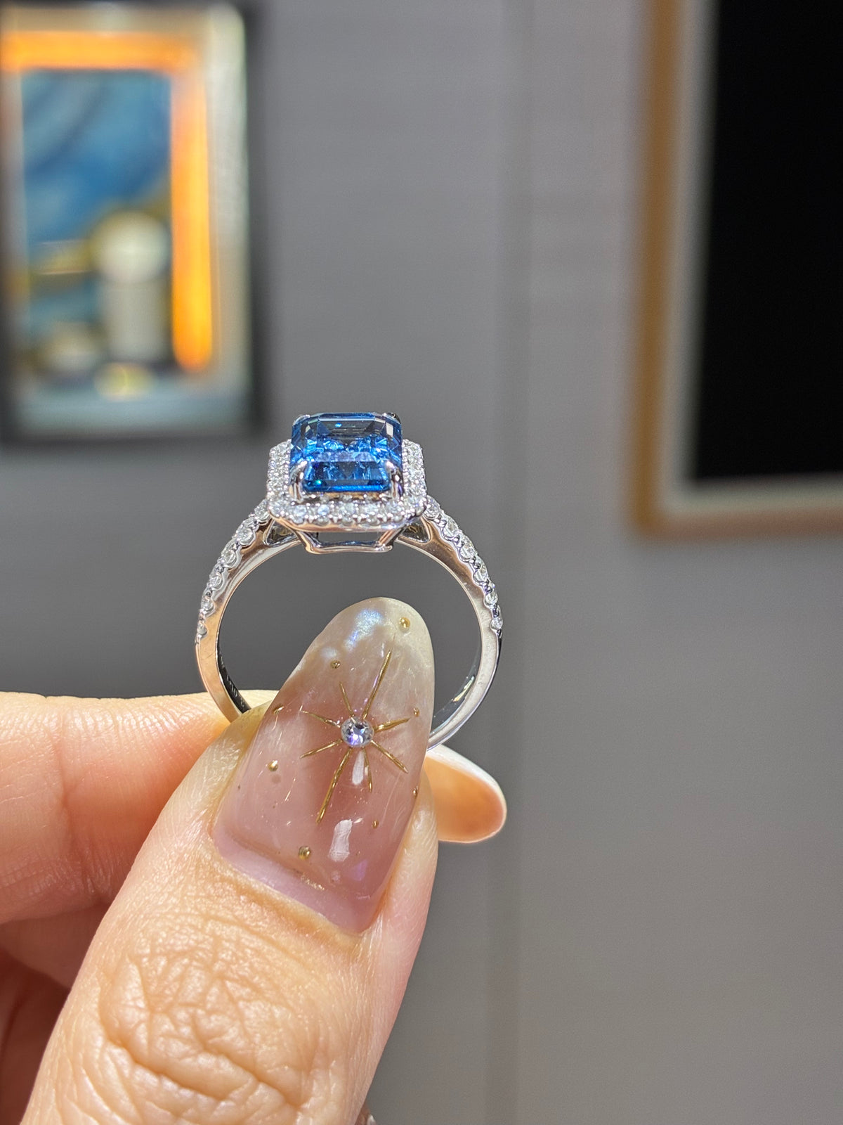 For Lola, 3ct+0.548ct Aquamarine lab Gem Ring in 18k gold