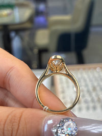 Lock price deposit for Marisa 14k rose+yellow gold, tulips prongs, 2.5ct F/VVS2 emerald bezel setting, size 8.75