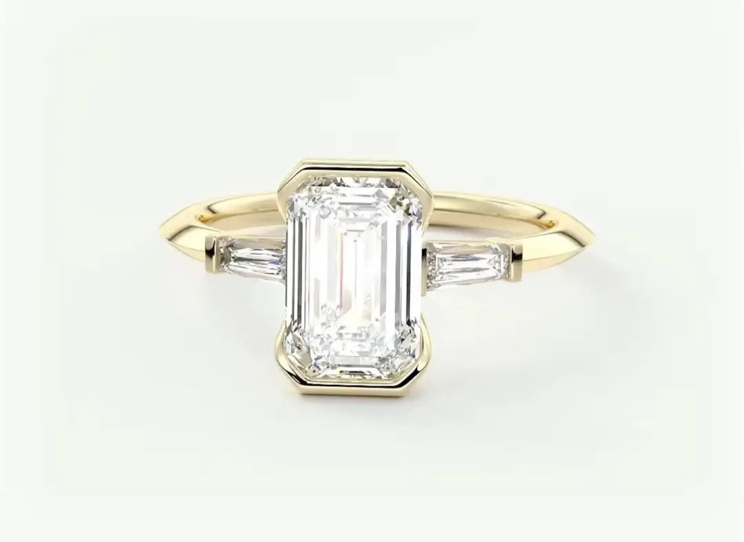 Deposit for Lila 14K solid yellow gold 1.5carat emerald D VVS2 3stone design