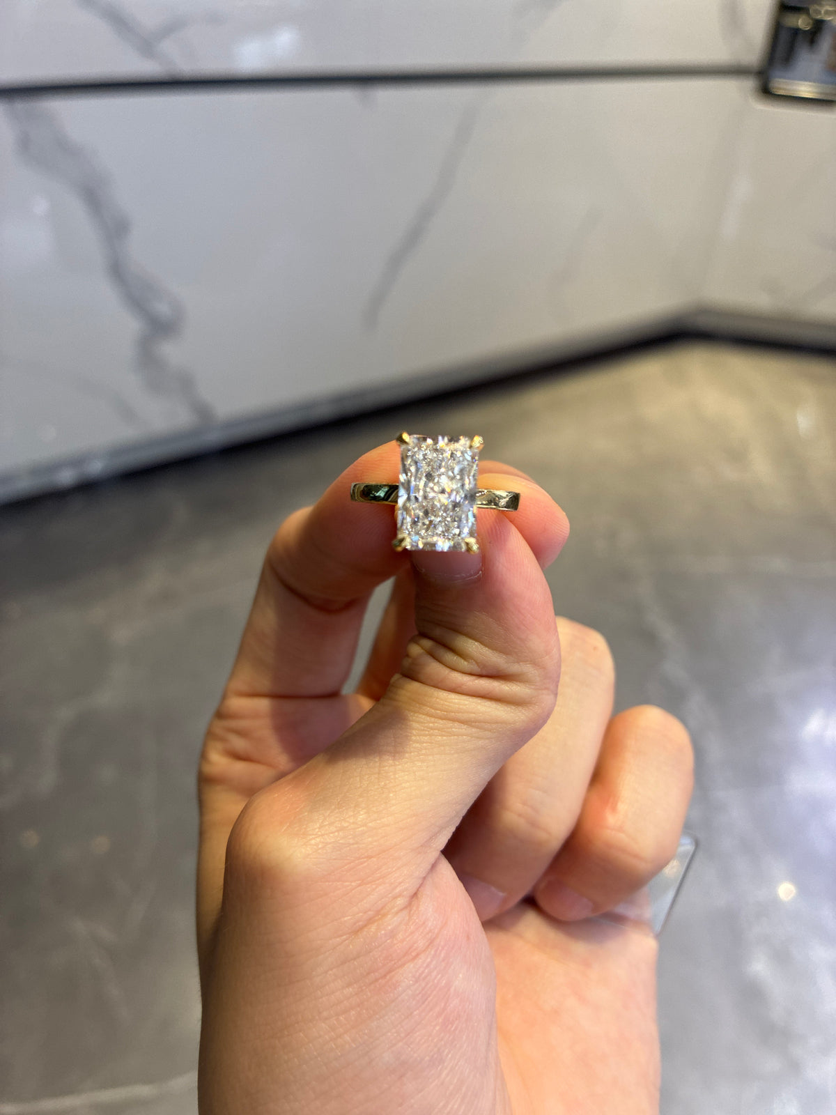 Deposit For Lyzette 14K Solid Yellow gold US Size 8.25 5.05ct Radiant cut E/VS1