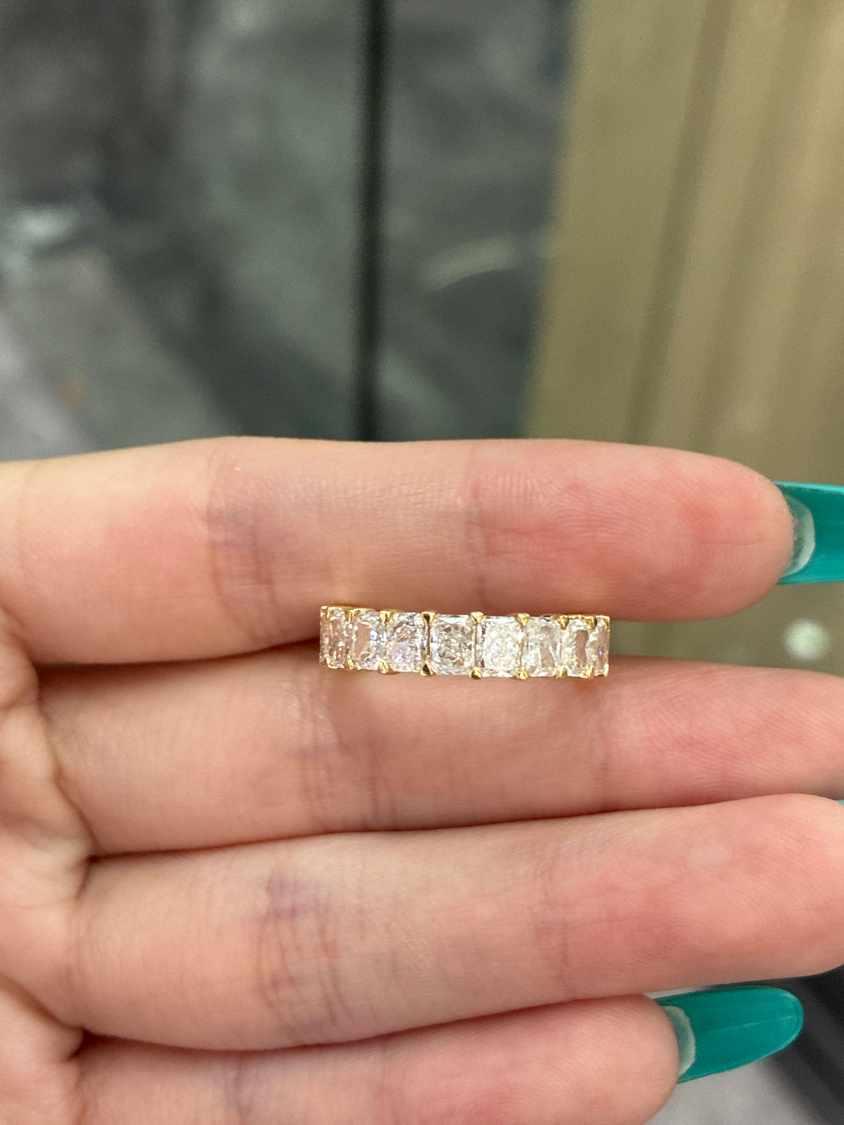 For Miabella 18k solid yellow gold radiant cut full eternity band