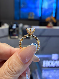 For Olivia, 4ct marquise lab diamond ring with 1ct side stones, E/VVS2,14k yellow gold