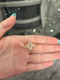 Deposit For Iffy C 14K yellow gold Marquise 3 carat E VVS2 with 0.368ct side stones ring
