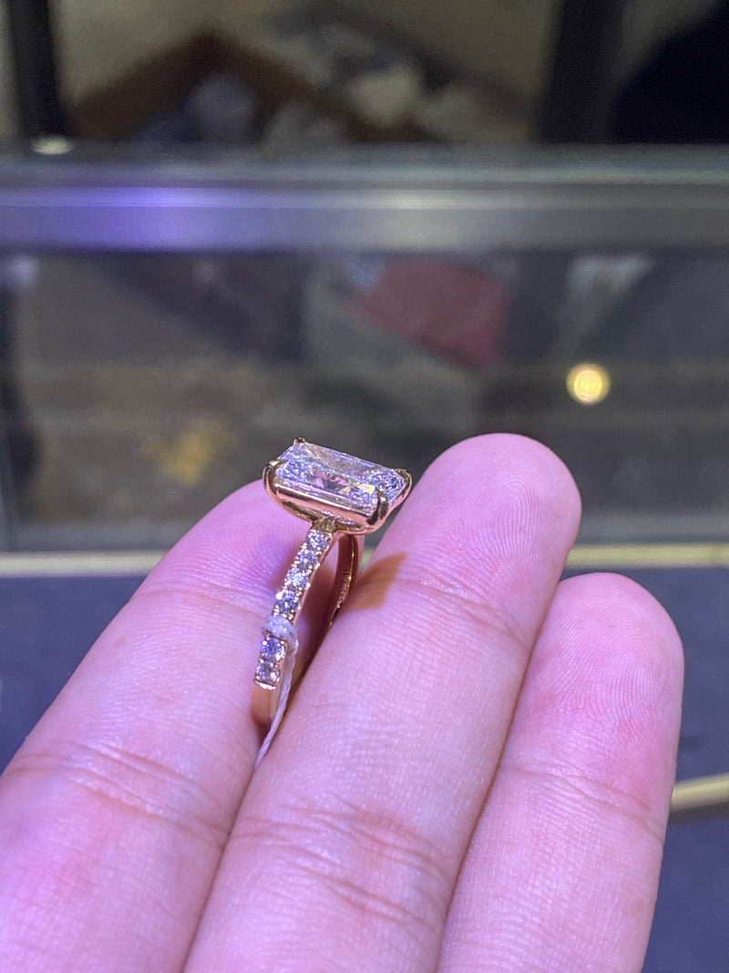 For Jasmene 14k yellow gold main stone radiant cut E/VS1 3.1ct side stone 0.388ct