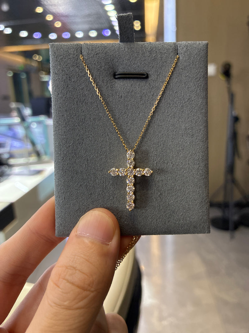 For SueQ 14K solid gold cross necklace 1.278ct/11 stones