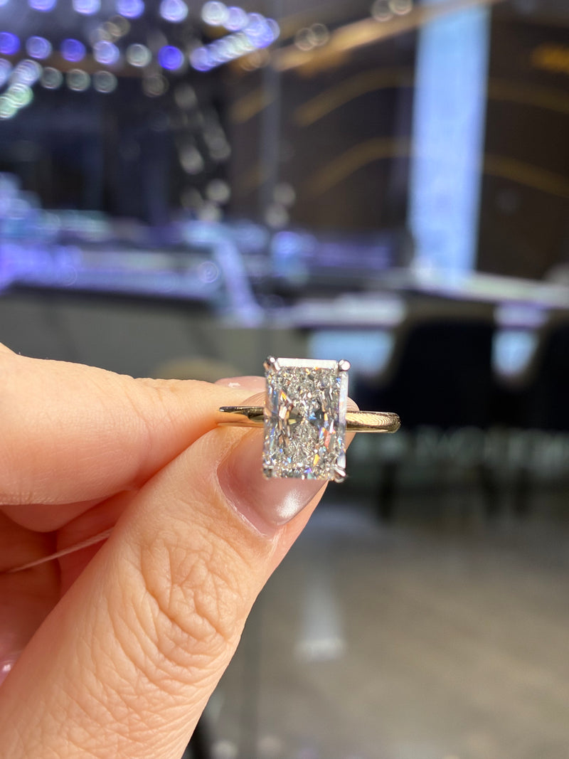 Deposit for Seraphina, 14K solid yellow gold solitaire ring, 3carat radiant, D/VVS2, with 0.147ct hidden halo