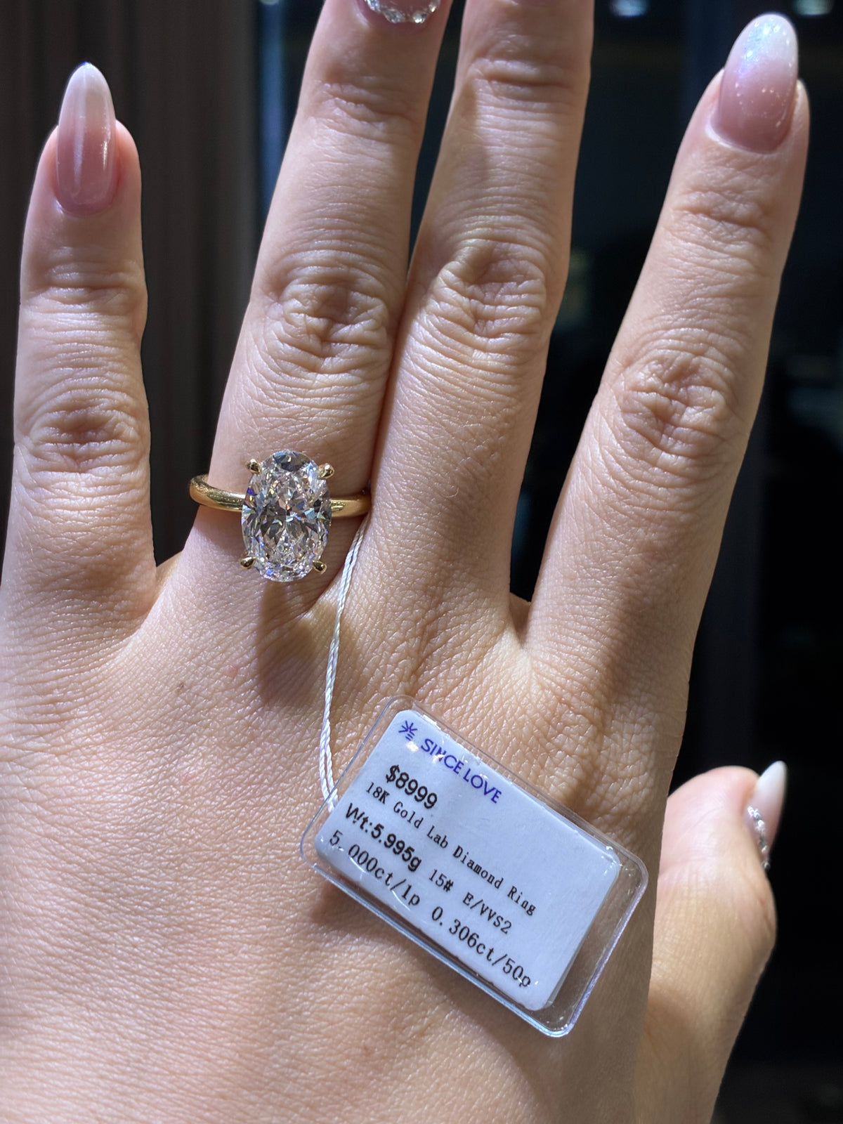 For Samantha, Deposit for 5ct+0.306ct Oval Solitaire Lab Diamond Ring, E/VVS2, 14k Solid gold
