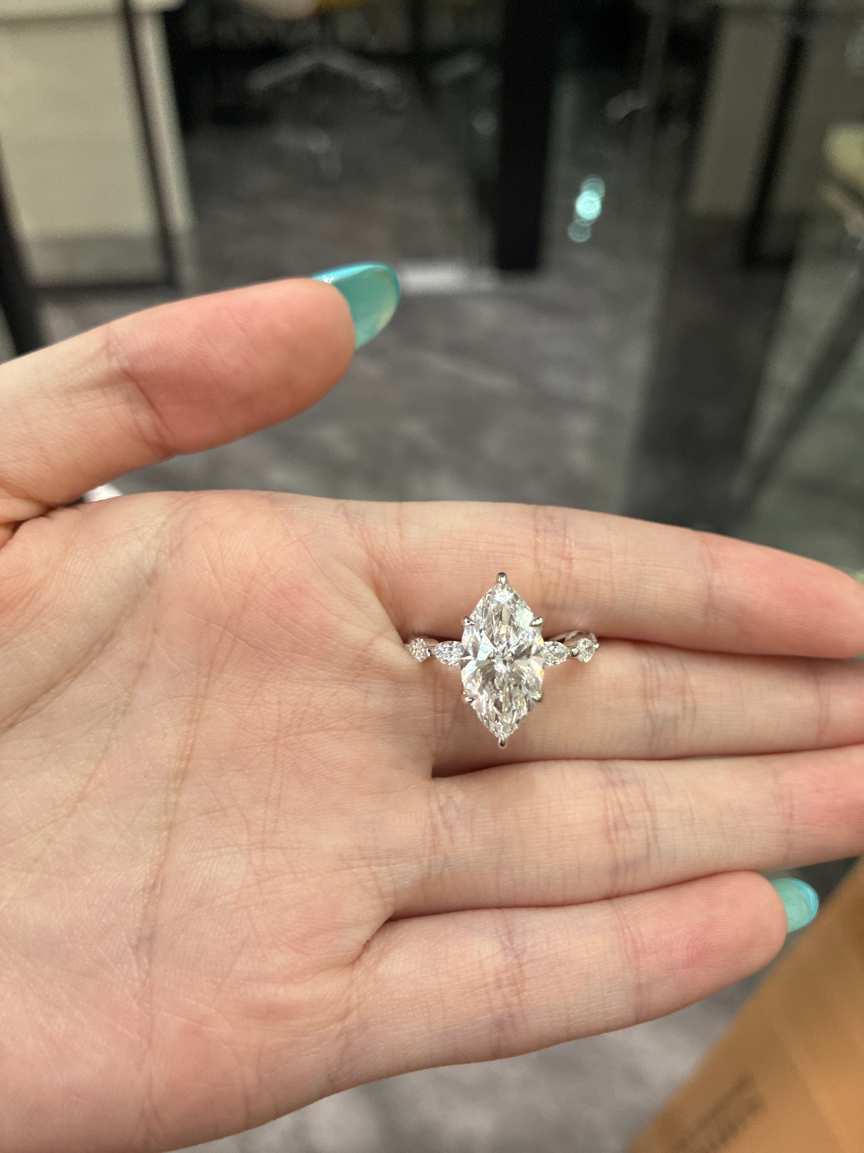 For Nadia 14k solid yellow gold 4carat Marquise with hidden halo, plain band + 14K solid yellow gold marquise shape band ring size US 4.5 customize