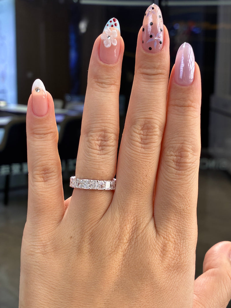 For Minikins, deposit for 4.5ct radiant full eternity band, in 14k white gold, all diamonds DE/VS-VVS