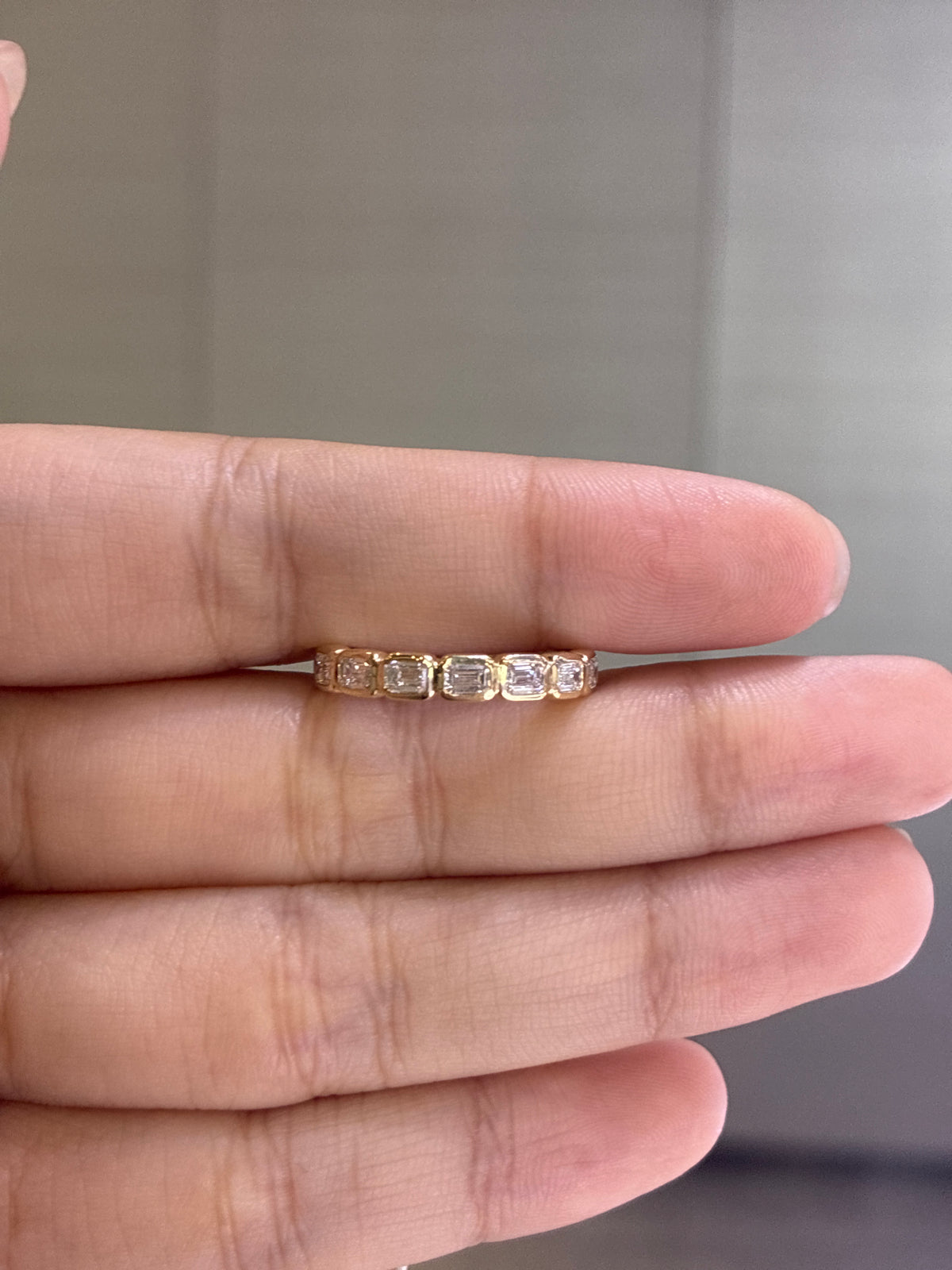 Deposit for Rosanna ,two full eternity emerald band, 14k yellow gold, 1.452ct each)