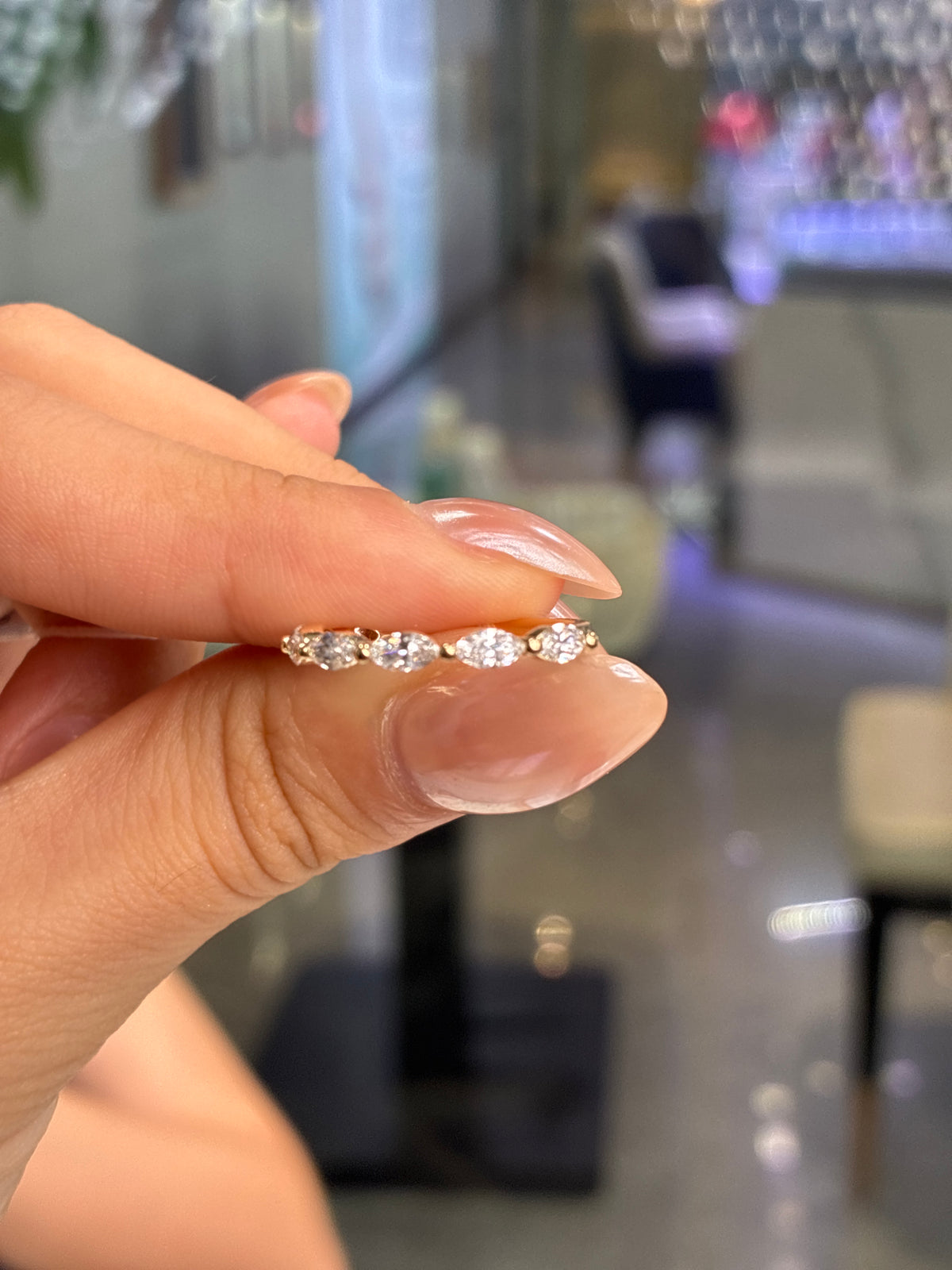 For Linda 14k yellow gold band, small marquise diamond, half eternity, 0.59ct total,engraving