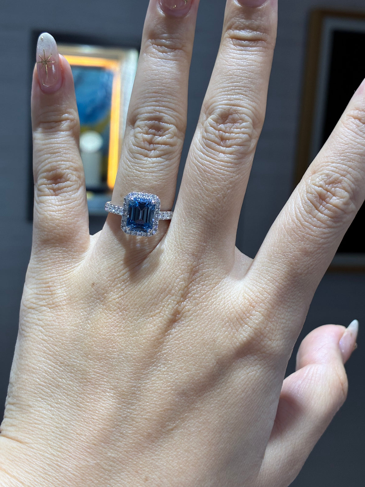 For Lola, 3ct+0.548ct Aquamarine lab Gem Ring in 18k gold