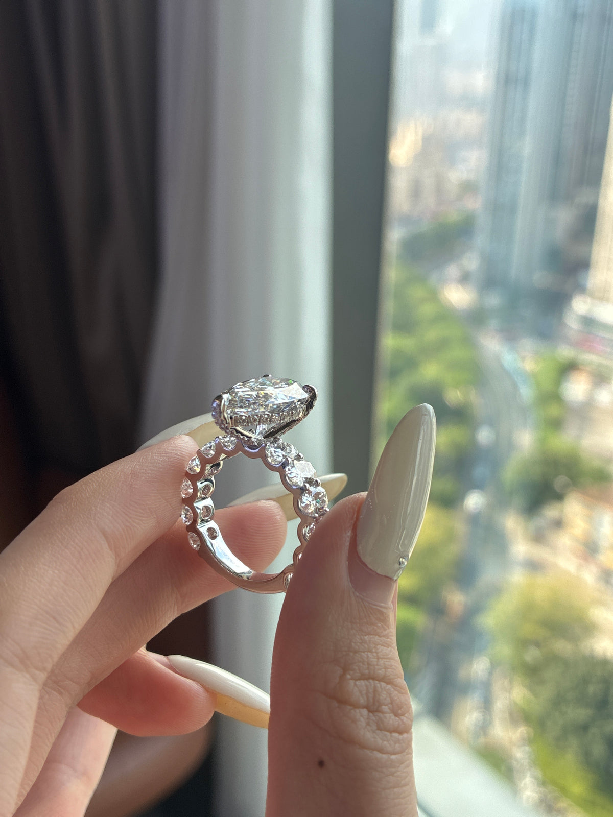 Final payment for Denisse 14K solid white gold 5.03ct elongated pear E/VVS2 with 3carat oval sidestones