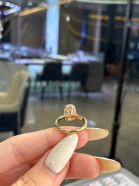 For twon 14K solid yellow gold 3.03ct oval E/VVS2 with 0.113ct hidden&bridge stones, cathedral design with flower basket ring(ready to ship)